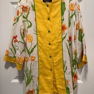 Vintage Bob Mackie Wearable Art Yellow and Green Linen Top